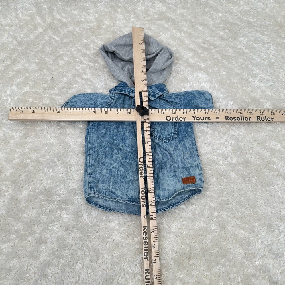 7 For All Mankind 12M Baby Boy's Denim Button Shirt Hoodie Casual Preppy - Picture 6 of 12